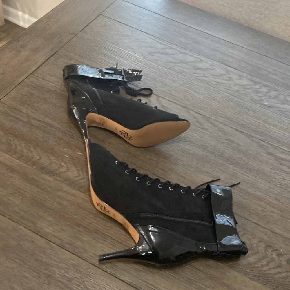 NWT BURJU Shoes Under The Influence Open Toe Lace Up Buckle Ankle Boots | 11 - Picture 3 of 11